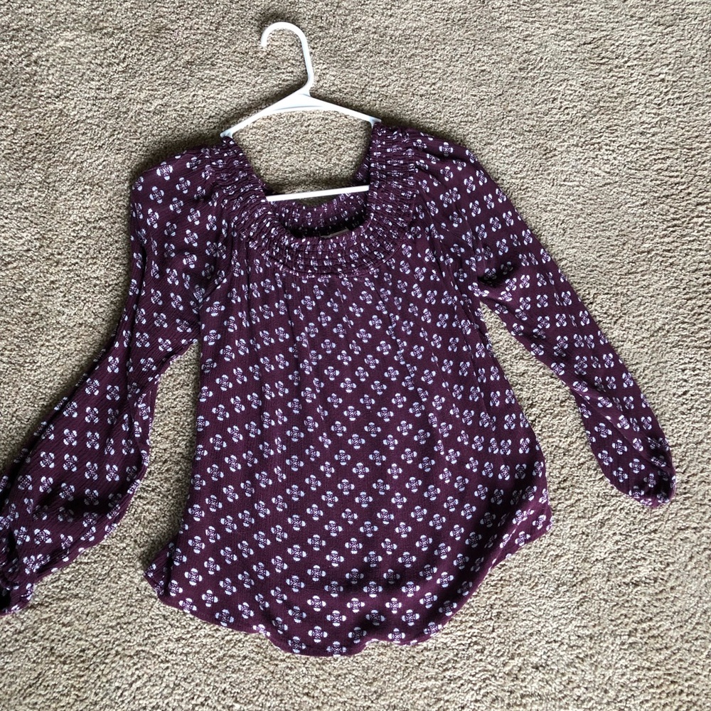 Off the shoulder maroon long sleeve shirt